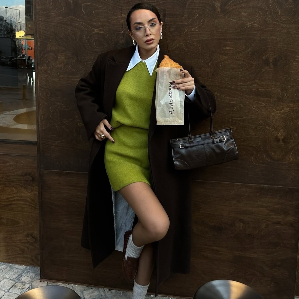 Zara Set - Light Green Wool Blend Basic Knit Sweater & Mini Skirt - Picture 5 of 17